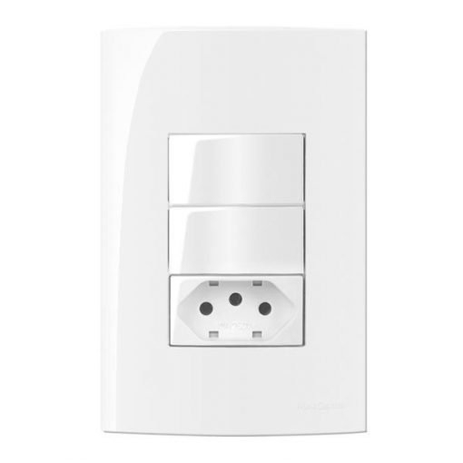 Conjunto 4x2 Com 2 Teclas paralelas e 1 tomada 20a Sleek Branco Margirius