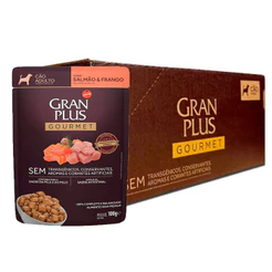 Caixa 18un Ração Úmida Sachê GranPlus Gourmet Cães Adultos Salmão e Frango 100g
