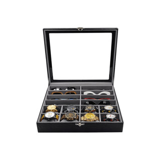 Estojo Organizador Para 8 Óculos e 8 Relógios Preto Com Cinza