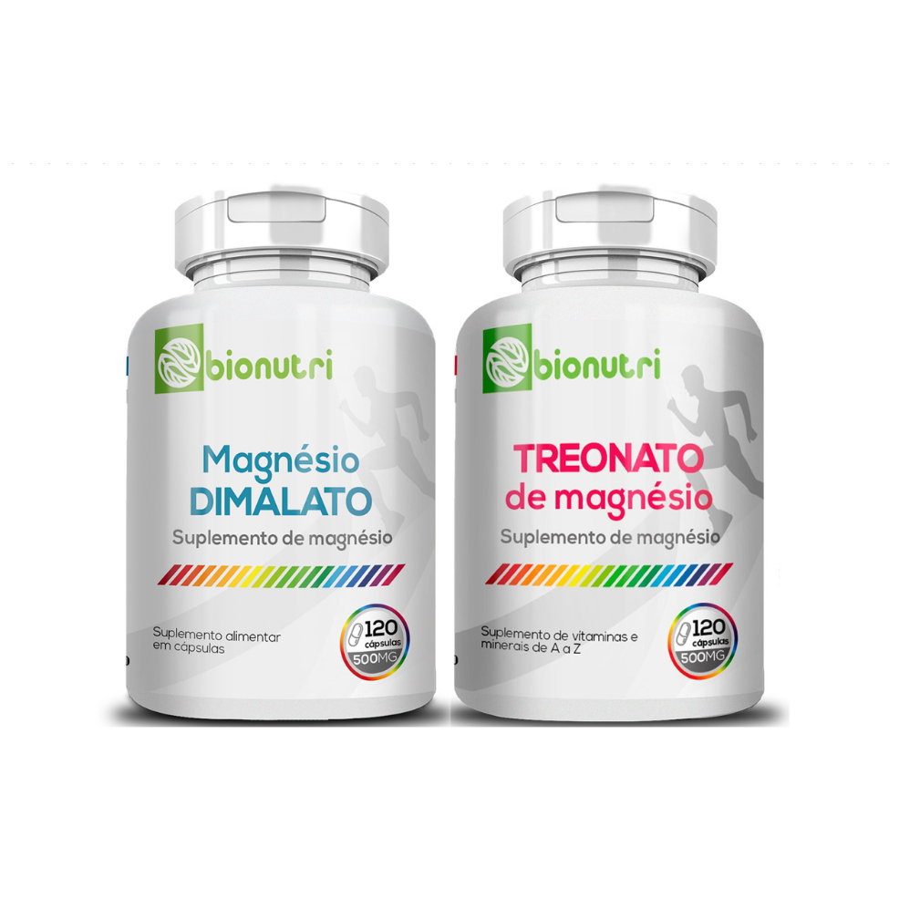 Kit Magnesio Dimalato + Treonato de Magnesio 500mg 120 Cápsulas por pote - Bionutri