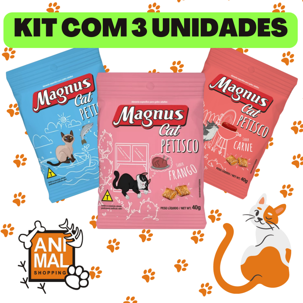 MAGNUS CAT PETISCO GATOS ADULTOS SABORES - KIT COM 3 UNIDADES