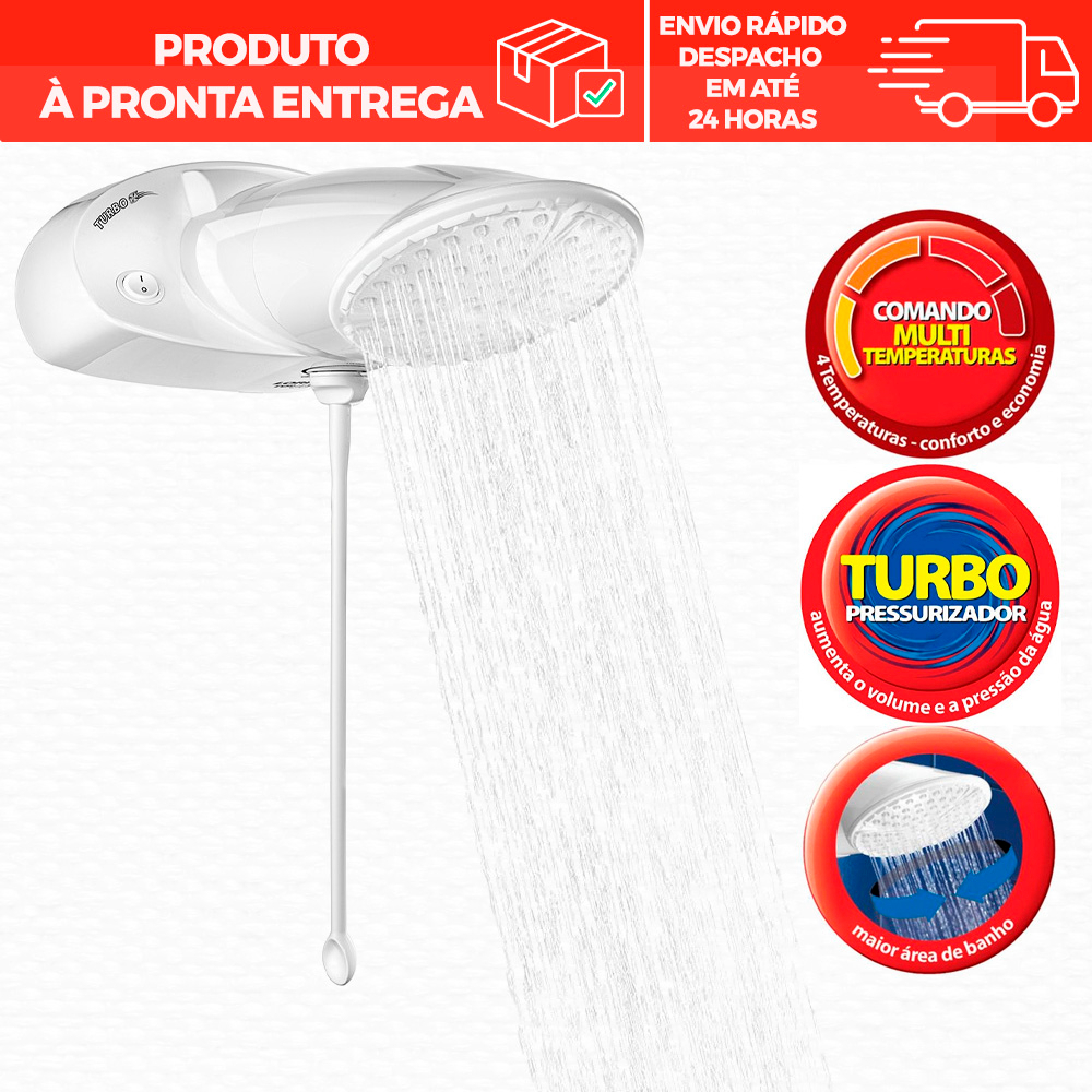 Chuveiro Elétrico Ducha Lorenzetti Top Jet Turbo Multitemperaturas com Pressurizador 110/127V 5500W ou 220V 6400W