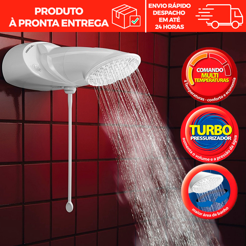 Chuveiro Elétrico Ducha Lorenzetti Top Jet Turbo Multitemperaturas com Pressurizador 110/127V 5500W ou 220V 6400W