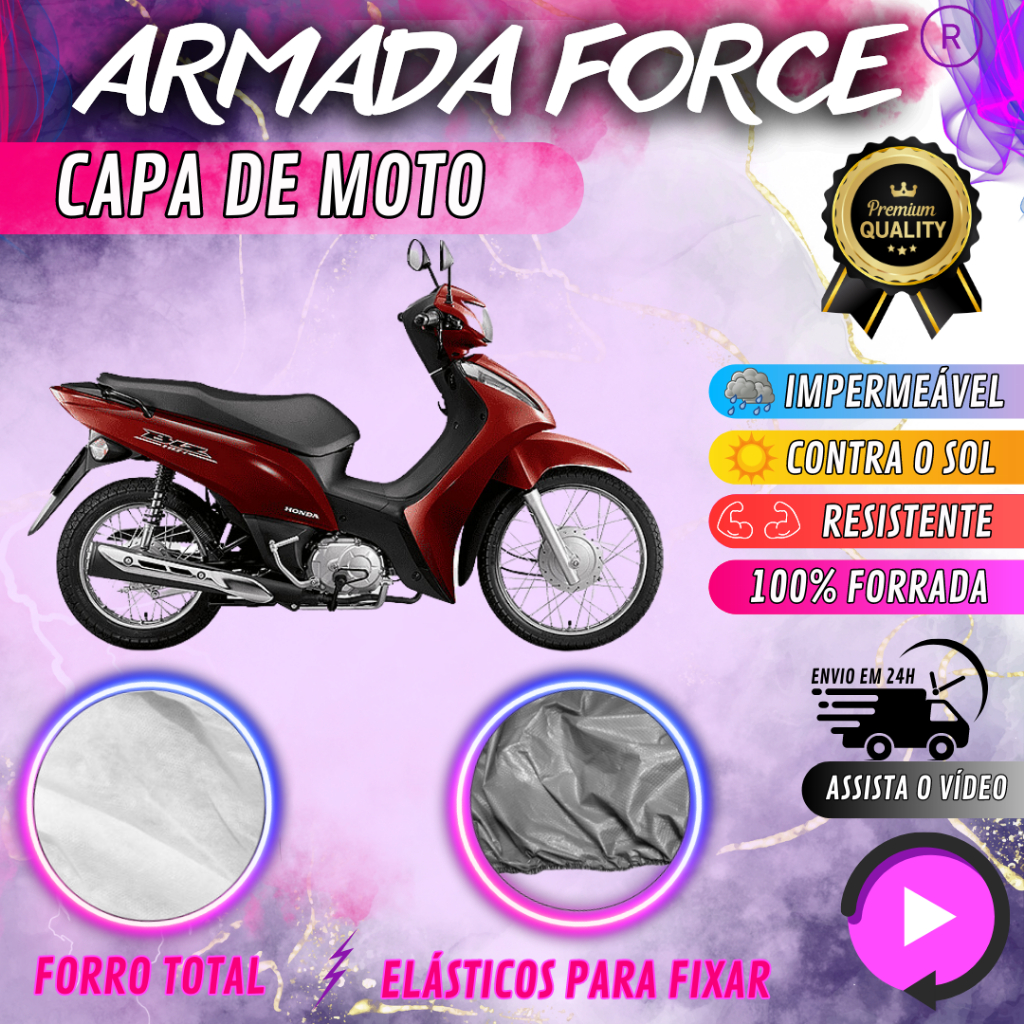 Capa para Cobrir Moto HONDA BIZ 110i 100% Forrada Forro Total Armada Force 100% Impermeável Forro Total Protege Sol Chuva Poeira Lona Proteção Automotiva