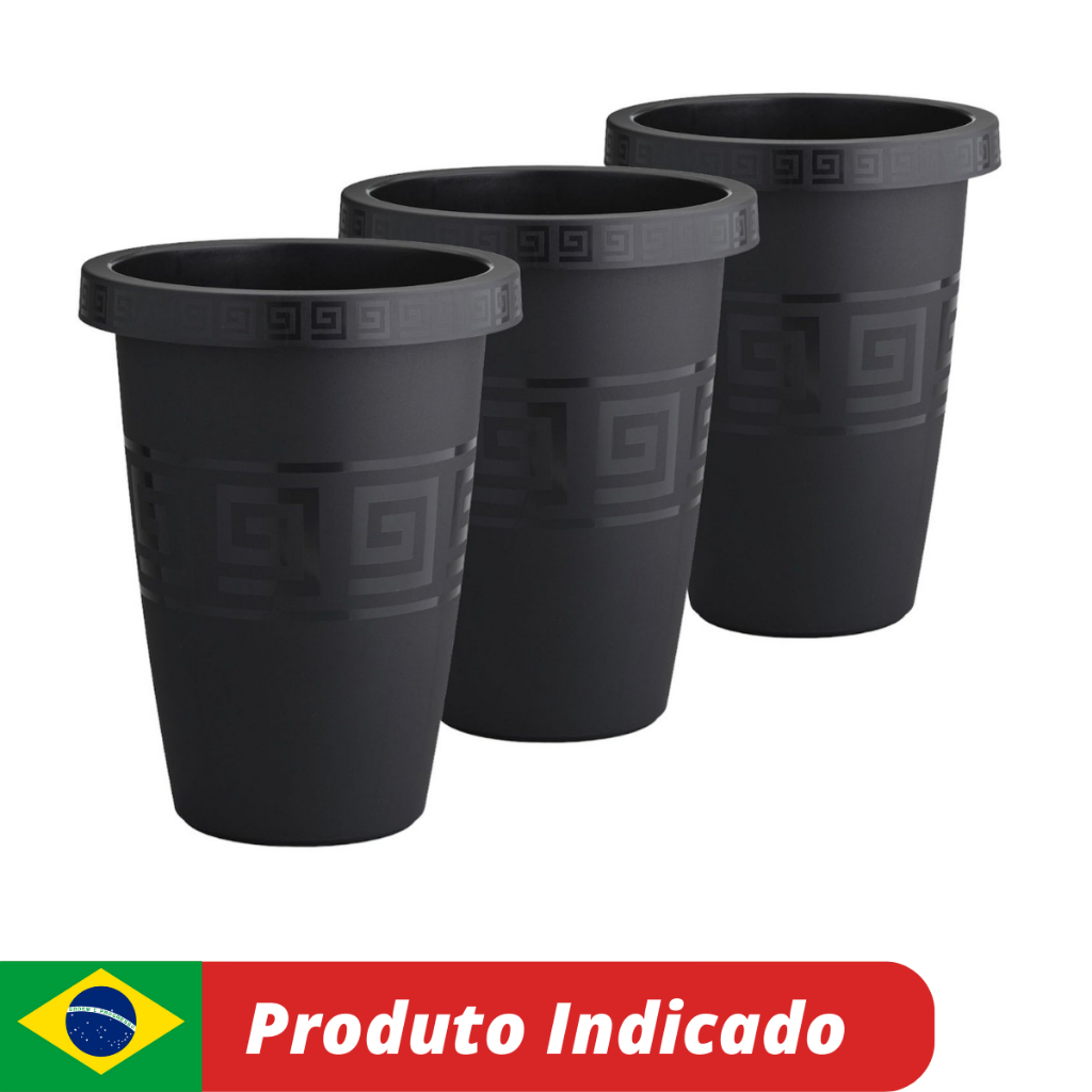 Kit 3 Vasos Grandes Pretos Plantas Jardim Flores Hortalias Decoracao Luxo