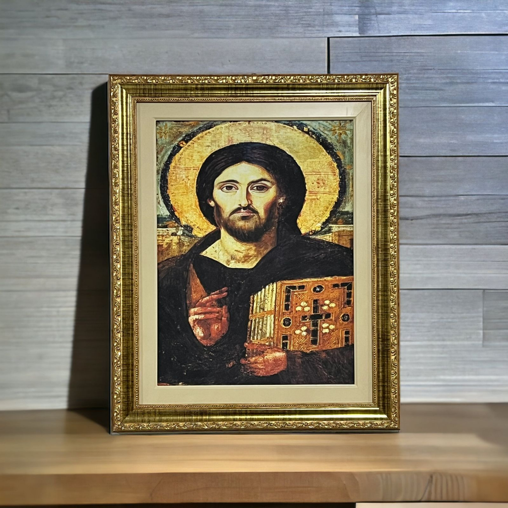 Quadro Arte Sacra Imagem Jesus Pantocrator luxo dourado