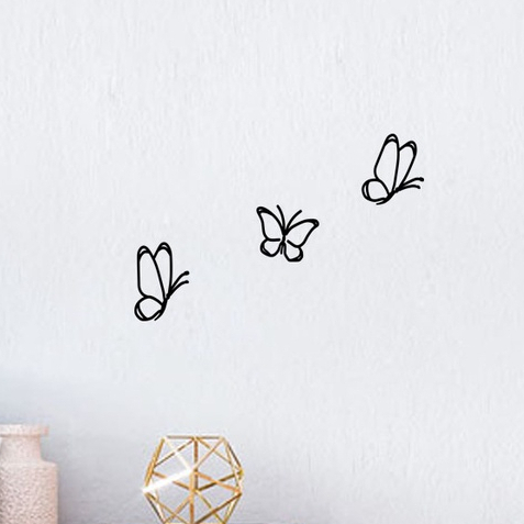 3 Apliques Vazados Borboletas Delicadas em MDF Preto 3mm Decoração Sala Quarto Promoção