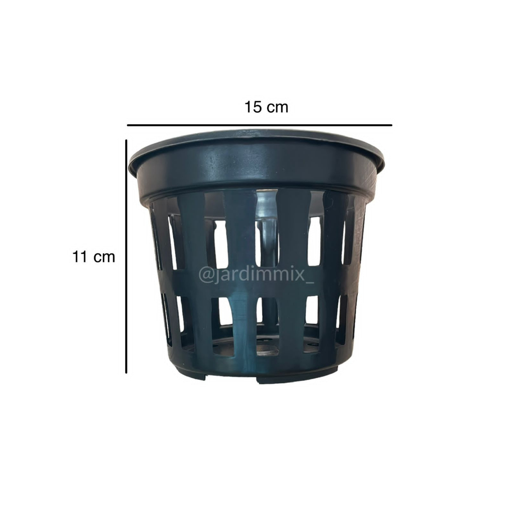 Kit com 5 unidades Vaso Vazado Cesto Vanda N°15  Preto Plástico para Orquideas