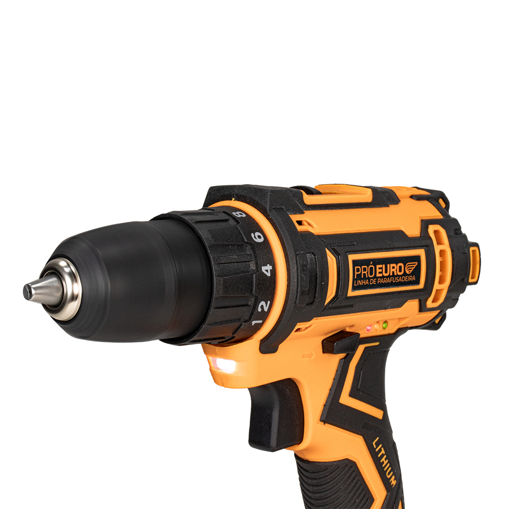 Detalhes do Parafusadeira Furadeira Sem Fio 10mm Com 2 Baterias 12v Pró Euro