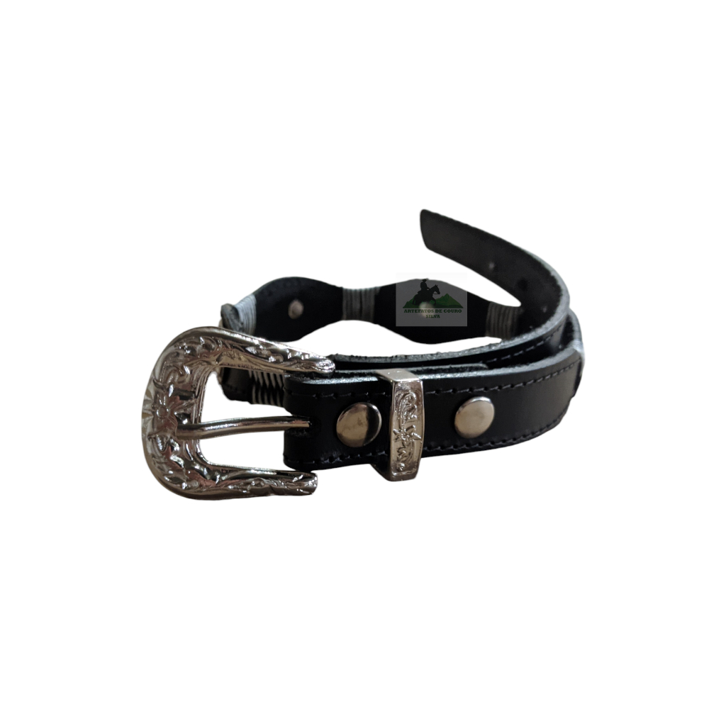 Cinto Infantil em Couro Legítimo Fivela Detalhada e Apliques de Cavalo