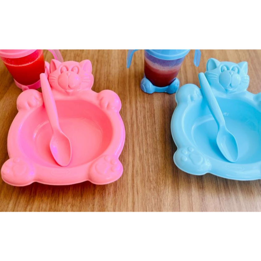 Kit Alimentação Pratinho + Colher de GATINHO PLASTIBABY
