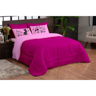 Edredom Queen 3 Peças Dupla Face Estampado Eu Te Amo em Oferta na Shopee