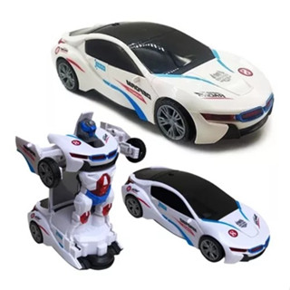 Carro De Polícia Vira Robô Brinquedo Bate E Volta C/ Som Luz