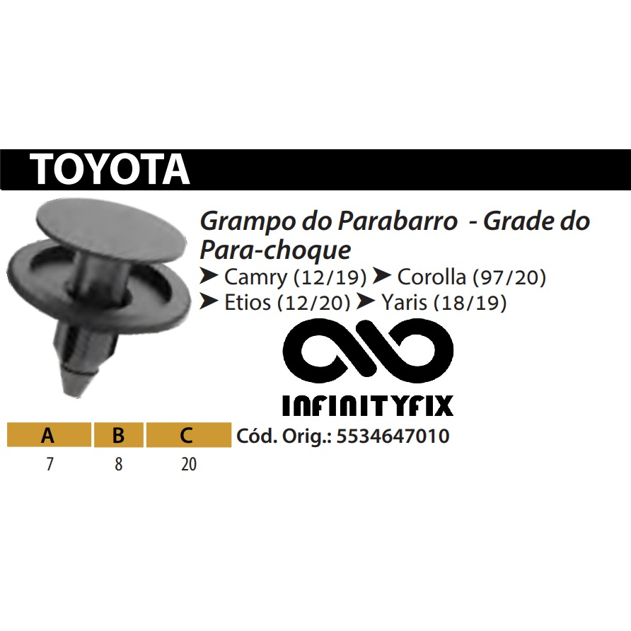 10 Presilha Grampo do Parabarro Grade do Para-Choque Toyota Camry Toyota Corolla Toyota Etios Toyota Yaris