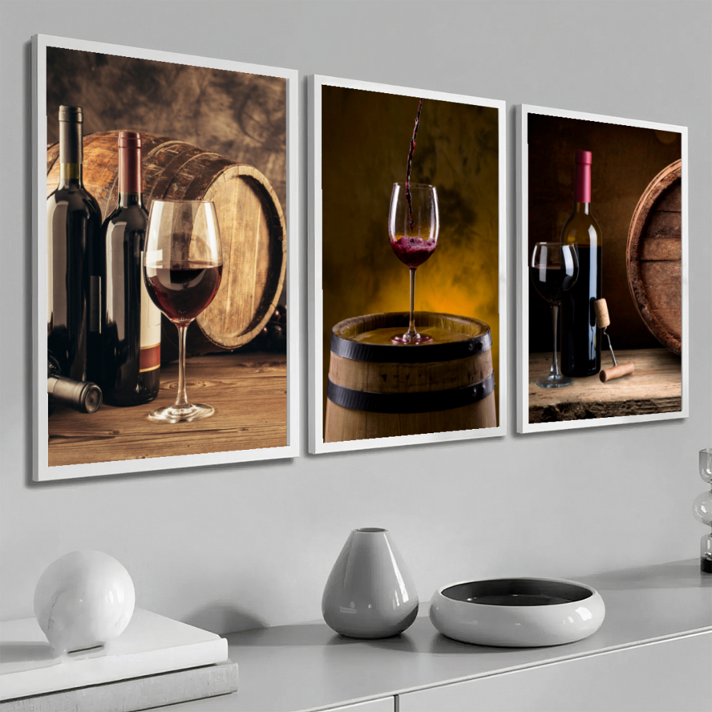 Kit Quadro Decorativo Vinho Com Moldura
