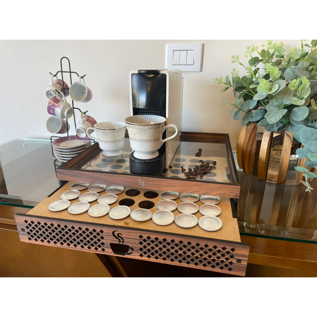 Bandeja com capacidade de 64 Cápsulas Modelo da Cafeteira Nespresso Tradicional Vidro Temperado
