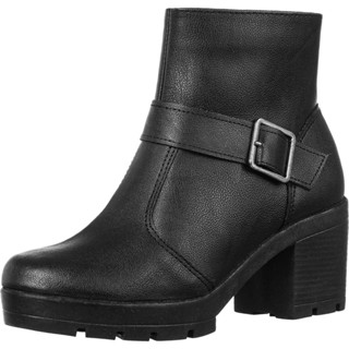 Bota Feminina GiGiL Coturno Sola Tratorada Salto Médio Baixo Cano Curto Fivela Zíper Plataforma Moda Blogueira Confortável Macio