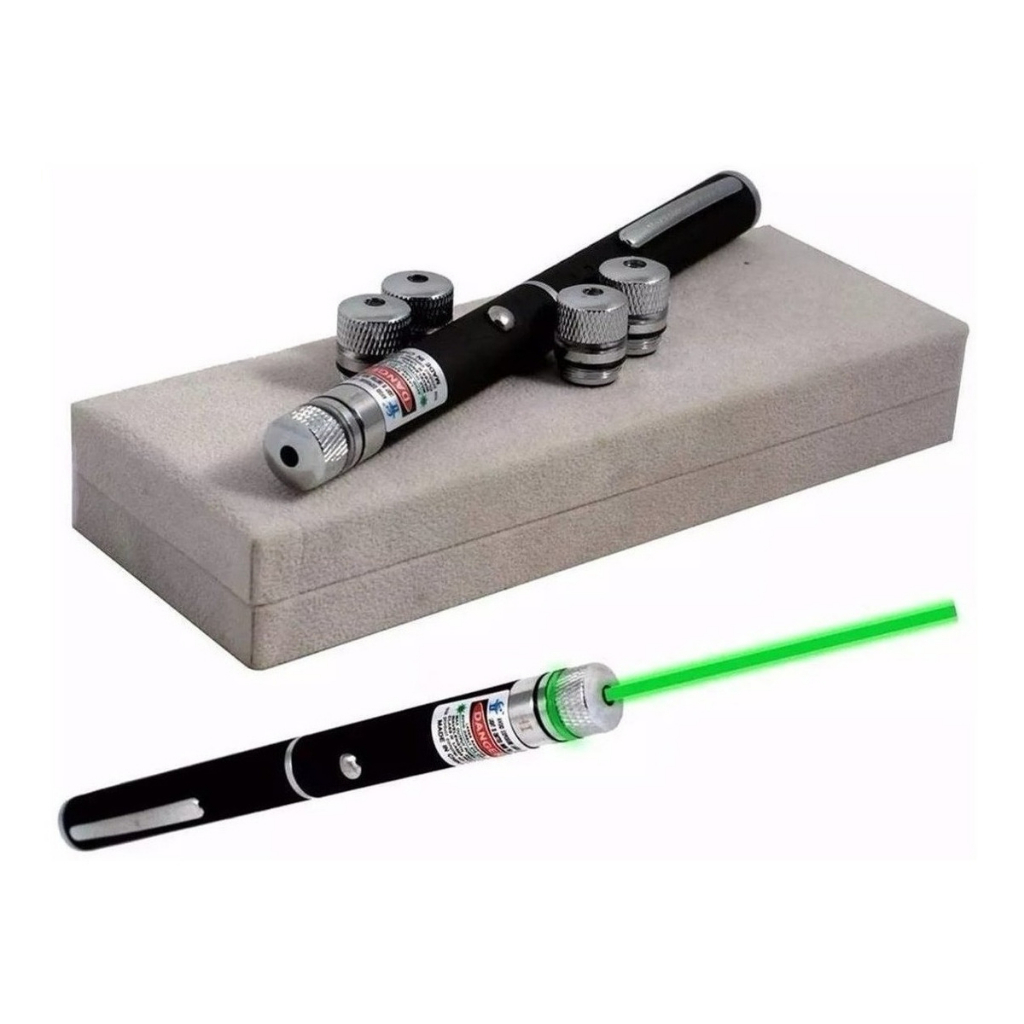 Caneta Laser Verde 5 Ponteiras Green Pointer Forte Até 8km
