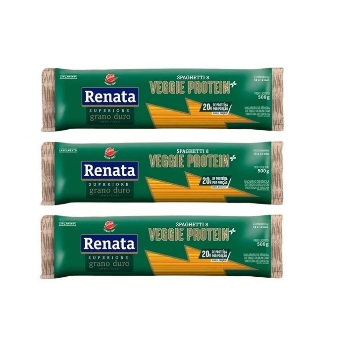 Macarrão Renata Veggie Protein+ 500g Espaguete 8 - Kit com 3 unidades