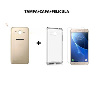 Tampa Traseira Dourada J5 J500 + Capa Transparente + Pelicula De Vidro