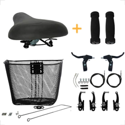 Kit Cestinha Cesta Bike Aro 24/26 + Kit Freio + Banco Selim 2 Molas + Punhos Manoplas Espuma