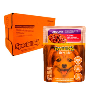 Caixa 12un Ração Úmida Special Dog Sachê Adultos Raças Pequenas Carne 100g em Oferta na Shopee