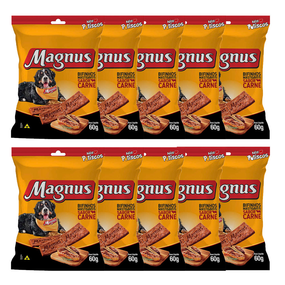 Kit com 10 Bifinho Magnus Mastigáveis Sabor Carne Para Cães 60G em Oferta na Shopee