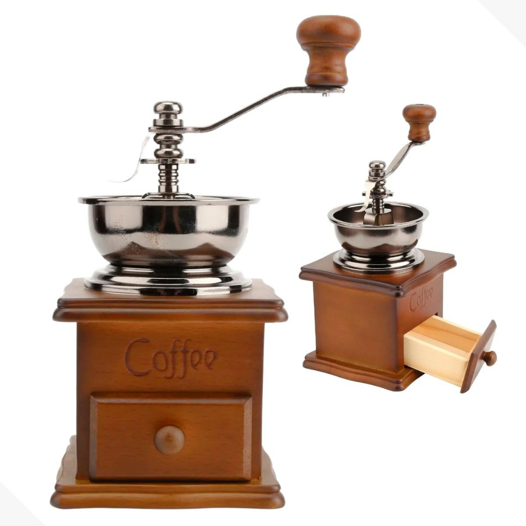 Moedor Manual Retrô de Café e grãos, Madeira Com Manivela