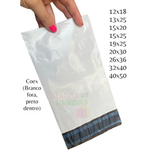 Kit 50 Envelopes de Segurança Branco Embalagem para Envio Com Aba Adesiva Resistente Medidas 12x18 13x25 15x20 19x25 20x30 26x36