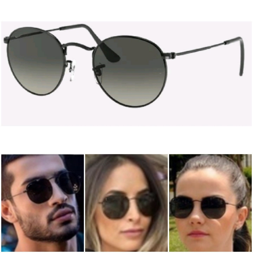 Óculos De Sol John Lennon Round Redondo Preto Fume Degrade Lentes de Cristal Unissex Clássico UV400 Oferta