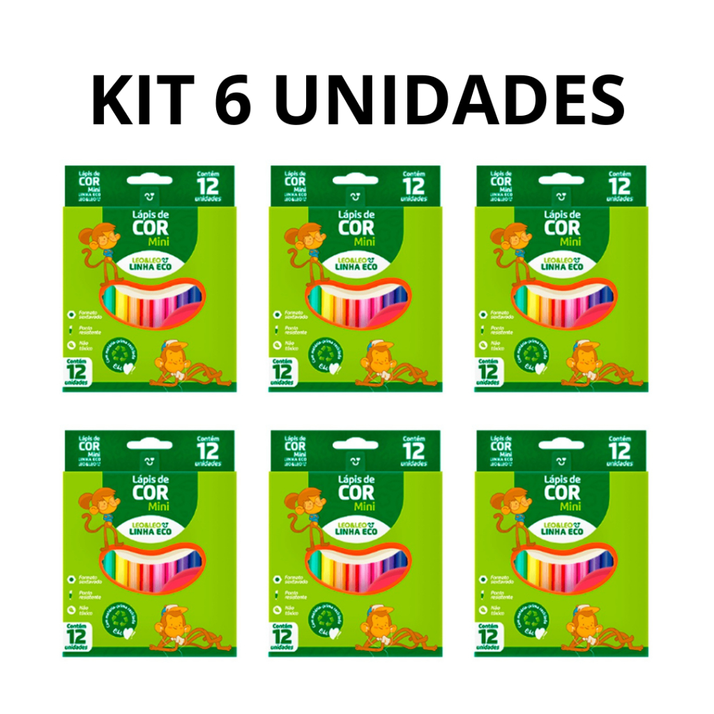 Mini Lápis De Cor Sextavado Linha Eco 12 Cores Leo E Leo-6 Unidades