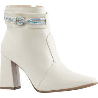 Bota Strass Feminina Salto Alto Grosso Brilho Cristal Coturno Bico Fino Confortável Fashion Macia
