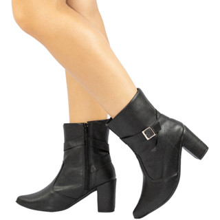Bota Coturno Bico Fino Feminina Cano Curto Salto Alto Grosso Confortável Botinha Macia