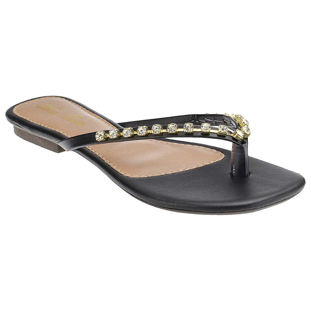 Sandalia Feminina Rasteira Tiras Strass Brilho Chinelo Confortável Tendencia Moda Social Elegante
