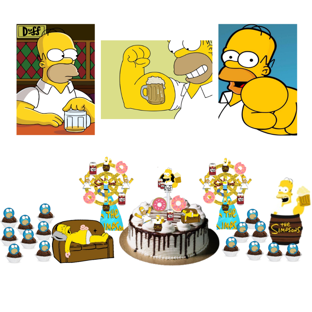 Kit decoração festa monta facil homer simpsons aniversário topo de bolo + acessorios