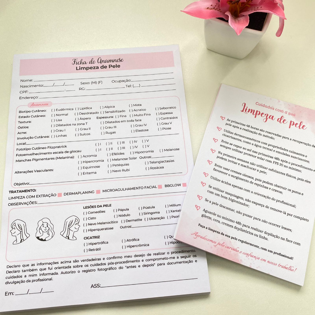 KIT Bloco de Cuidados + Ficha de Anamnese - Limpeza de Pele em Oferta na Shopee