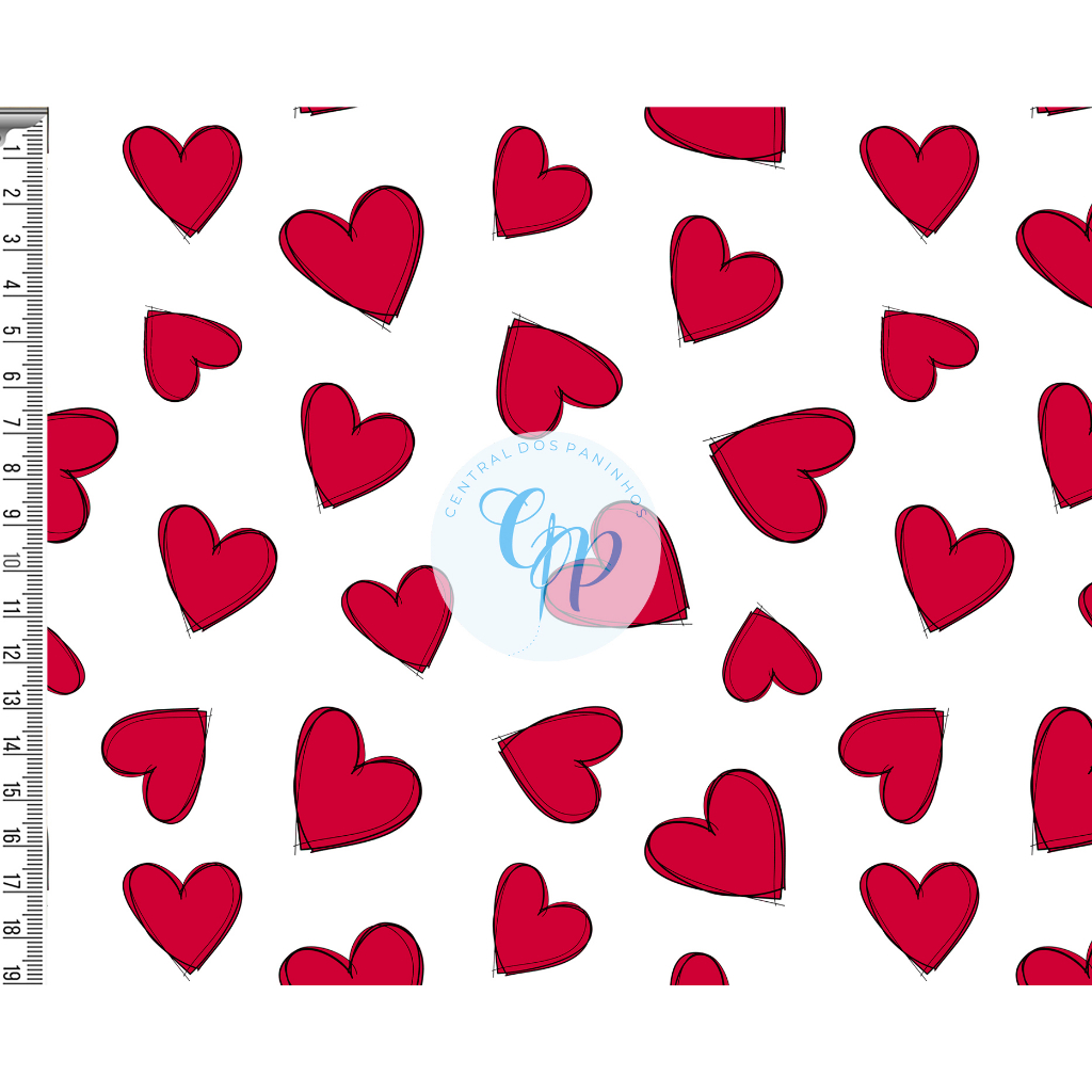 Tecido tricoline, microfibra ou gabardine - Corações vermelho - fundo branco - 0.50cm em Oferta na Shopee