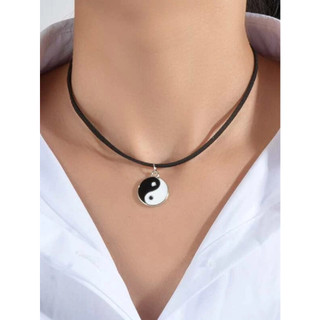 Colar Choker Yin Yang Mandala Símbolo do Equilíbrio Ajustável