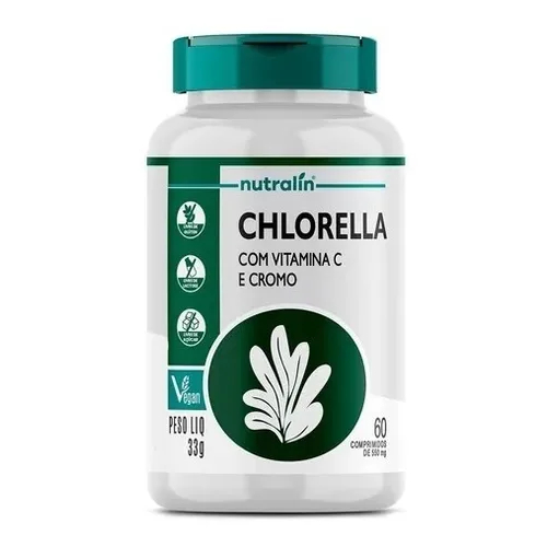 Chlorella com vitamina C, Picolinato Cromo Detox Vegano Nutralin Clorela