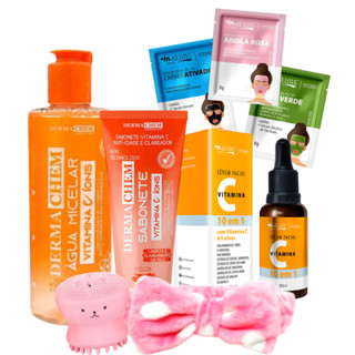 Kit skin care limpeza de pele mista cuidado facial vitamina c completo para manchas - 8 itens