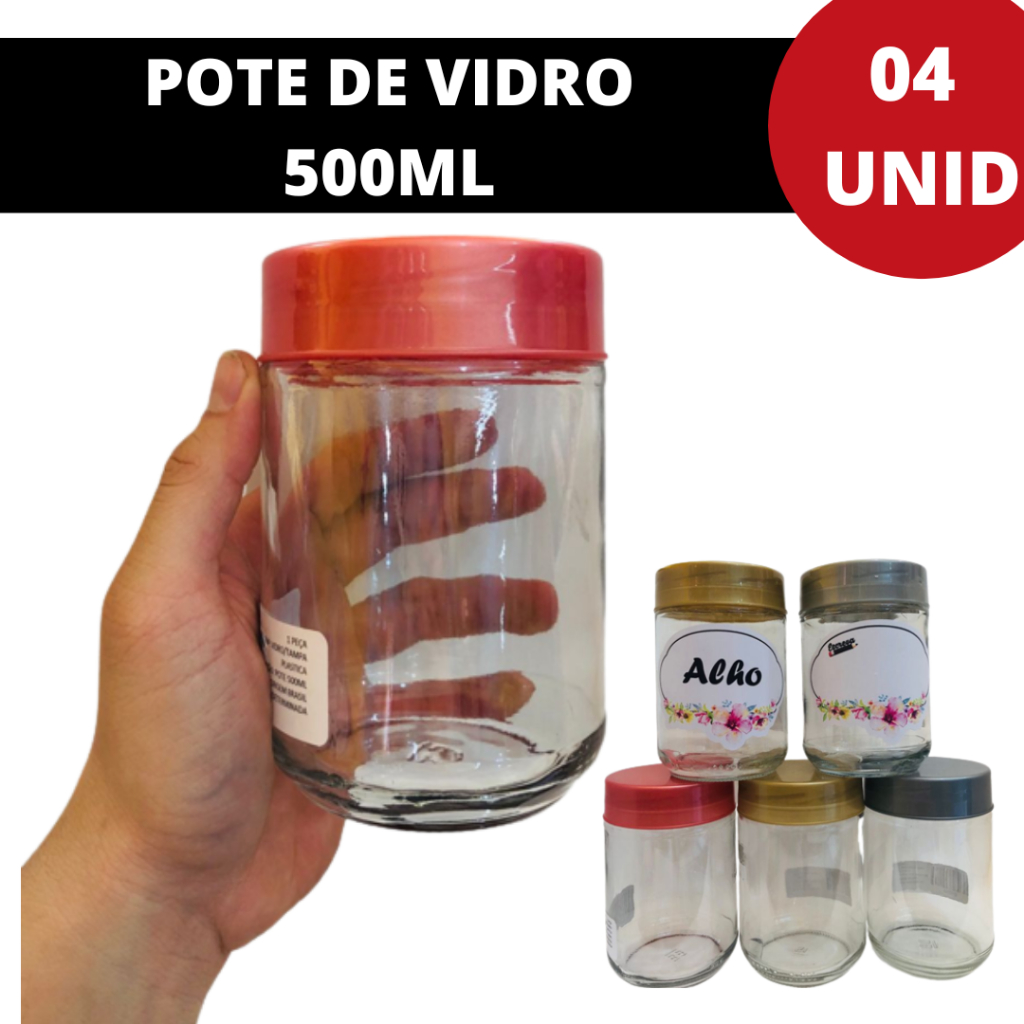 Pote de Vidro 500ml Com Tampa Para Temperos, Especiarias e Conservar Alimentos em Oferta na Shopee