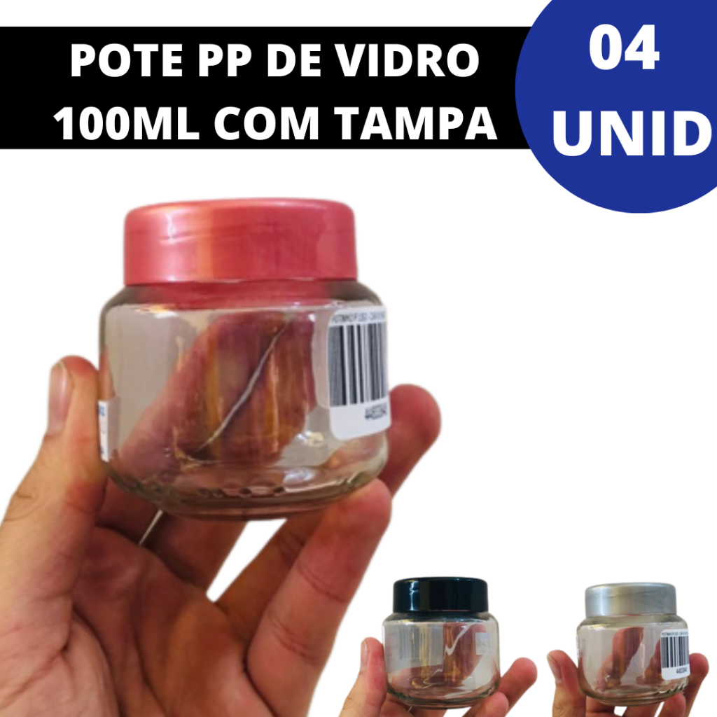 Pote Potinho PP de Vidro 100ml Com Tampa para Temperos, Especiarias, Chás, Etc.