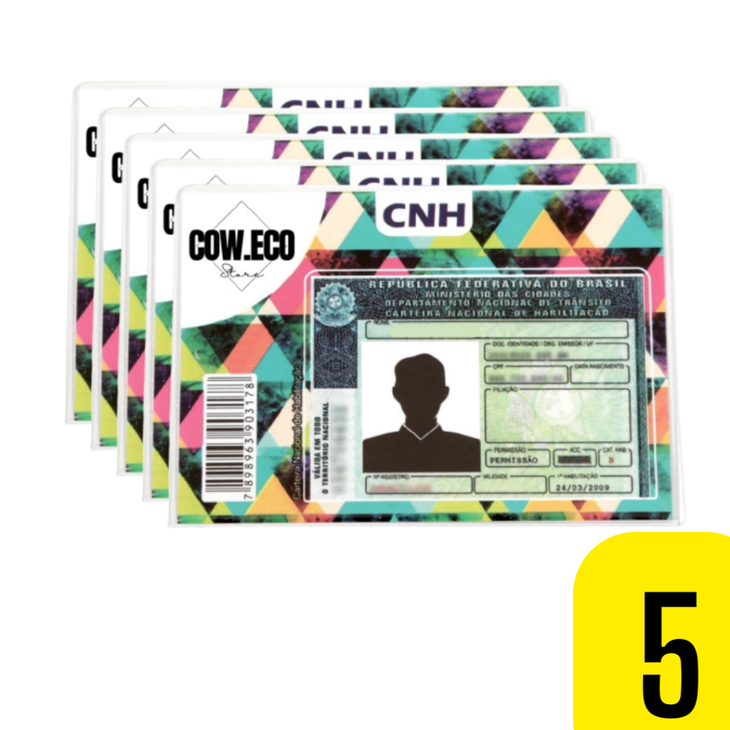 Kit 5 Capas Porta CNH ou RG/CIN Acrílica PETg Carteira de Habilitação Proteção para documentos