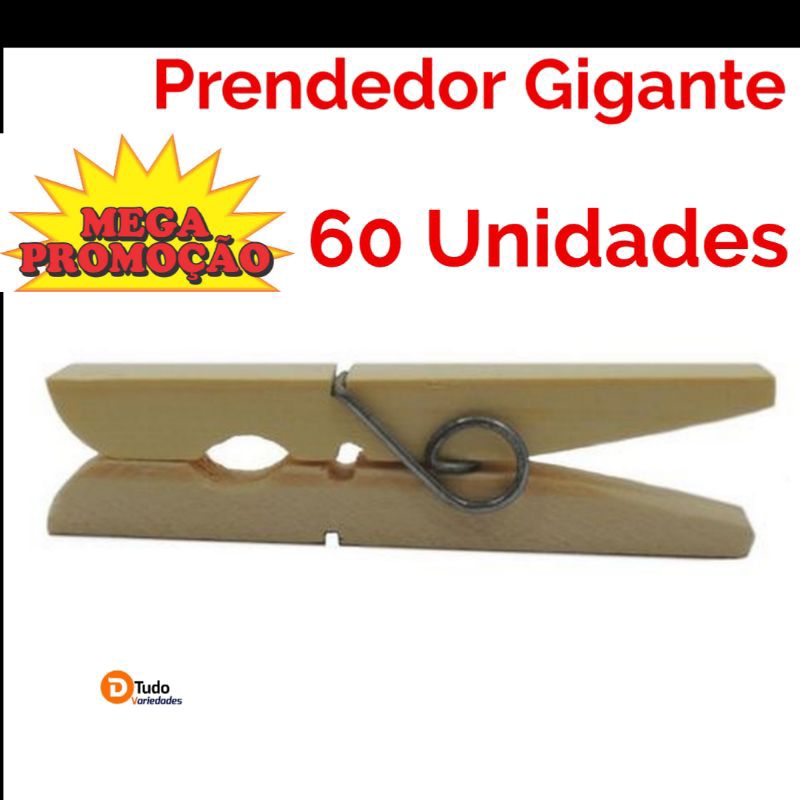 Prendedor Gigante , Madeira ,60 Unidades