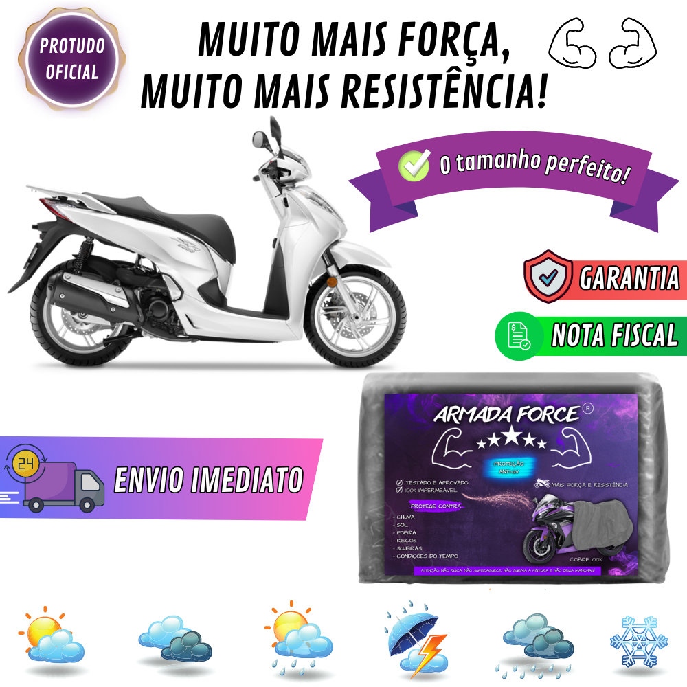 Capa Pra Moto HONDA SH 300i Sem Forro 100% Impermeável Armada Force Protege Sol Chuva Poeira Sem Forro Proteção Anti-UV