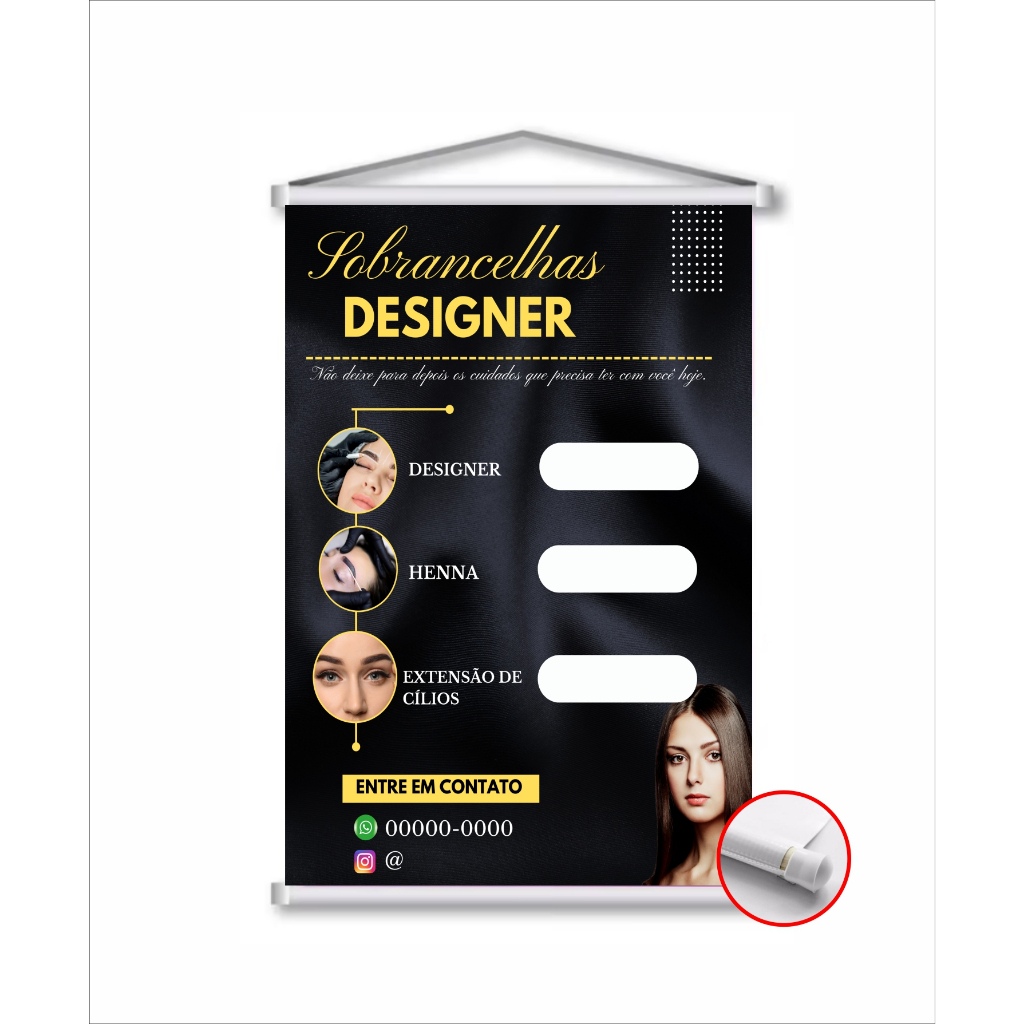 Banner Designer de Sobrancelha - coloque sua logo e contatos - tam 40x60cm