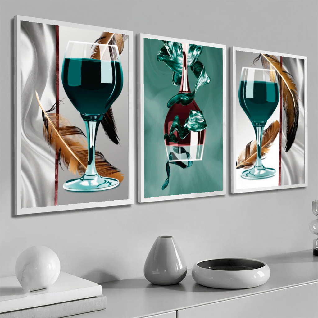 Quadros Decorativos Trio 40x60 Taça De Vinho Com Moldura