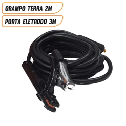 Kit Cabo Grampo Terra + Porta Eletrodo de 3 metros Engate 9mm Pró Euro