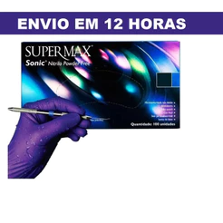 Luva Descartável Nitrílica Azul Cobalto Sonic Sem Pó C/100 Unidades Supermax