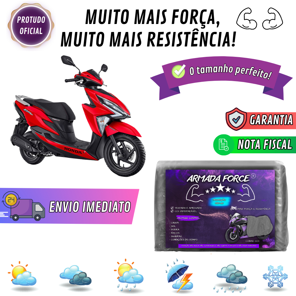 Capa Pra Moto HONDA ELITE 125 Sem Forro 100% Impermeável Armada Force Protege Sol Chuva Poeira Sem Forro Proteção Anti-UV